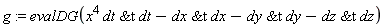 g := evalDG(x^4*`&t`(dt, dt)-`&t`(dx, dx)-`&t`(dy, dy)-`&t`(dz, dz))