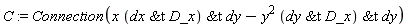 C := Connection(x*`&t`(`&t`(dx, D_x), dy)-y^2*`&t`(`&t`(dy, D_x), dy))