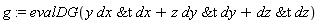 g := evalDG(y*`&t`(dx, dx)+z*`&t`(dy, dy)+`&t`(dz, dz))
