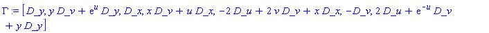 [_DG([["vector", M, []], [[[4], 1]]]), _DG([["vector", M, []], [[[2], y], [[4], exp(u)]]]), _DG([["vector", M, []], [[[3], 1]]]), _DG([["vector", M, []], [[[2], x], [[3], u]]]), _DG([["vector", M, []], [[[1], -2], [[2], 2*v], [[3], x]]]), _DG([["vector", M, []], [[[2], -1]]]), _DG([["vector", M, []], [[[1], 2], [[2], exp(-u)], [[4], y]]])]