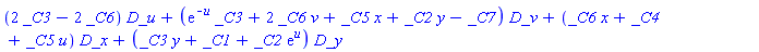_DG([["vector", M, []], [[[1], 2*_C3-2*_C6], [[2], exp(-u)*_C3+2*_C6*v+_C5*x+_C2*y-_C7], [[3], _C6*x+_C4+_C5*u], [[4], _C3*y+_C1+_C2*exp(u)]]])