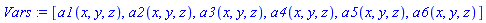 [a1(x, y, z), a2(x, y, z), a3(x, y, z), a4(x, y, z), a5(x, y, z), a6(x, y, z)]