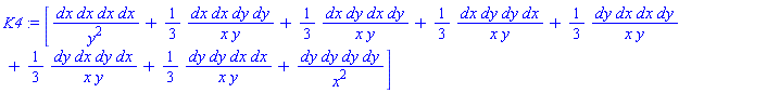 [_DG([["tensor", M, [["cov_bas", "cov_bas", "cov_bas", "cov_bas"], []]], [[[1, 1, 1, 1], 1/y^2], [[1, 1, 2, 2], (1/3)/(x*y)], [[1, 2, 1, 2], (1/3)/(x*y)], [[1, 2, 2, 1], (1/3)/(x*y)], [[2, 1, 1, 2], (1/3)/(x*y)], [[2, 1, 2, 1], (1/3)/(x*y)], [[2, 2, 1, 1], (1/3)/(x*y)], [[2, 2, 2, 2], 1/x^2]]])]