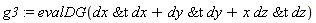 g3 := evalDG(`&t`(dx, dx)+`&t`(dy, dy)+x*`&t`(dz, dz))