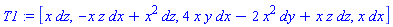 [_DG([["tensor", M, [["cov_bas"], []]], [[[3], x]]]), _DG([["tensor", M, [["cov_bas"], []]], [[[1], -x*z], [[3], x^2]]]), _DG([["tensor", M, [["cov_bas"], []]], [[[1], 4*x*y], [[2], -2*x^2], [[3], x*z]]]), _DG([["tensor", M, [["cov_bas"], []]], [[[1], x]]])]