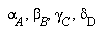 alpha[A], beta[B], gamma[C], delta[D]