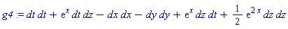 _DG([["tensor", M, [["cov_bas", "cov_bas"], []]], [[[1, 1], 1], [[1, 4], exp(x)], [[2, 2], -1], [[3, 3], -1], [[4, 1], exp(x)], [[4, 4], (1/2)*exp(2*x)]]])