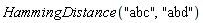 HammingDistance("abc", "abd")