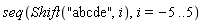 seq(Shift("abcde", i), i = -5 .. 5)