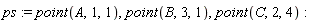 ps := point(A, 1, 1), point(B, 3, 1), point(C, 2, 4)