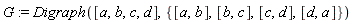 G := Digraph([a, b, c, d], {[a, b], [b, c], [c, d], [d, a]})