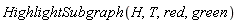 HighlightSubgraph(H, T, red, green)