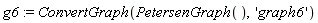 g6 := ConvertGraph(PetersenGraph(), 'graph6')