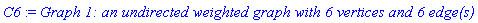 C6 := `Graph 1: an undirected weighted graph with 6 vertices and 6 edge(s)`