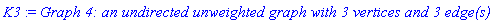 K3 := `Graph 4: an undirected unweighted graph with 3 vertices and 3 edge(s)`