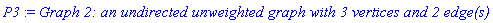 P3 := `Graph 2: an undirected unweighted graph with 3 vertices and 2 edge(s)`