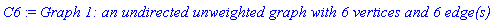 C6 := `Graph 1: an undirected unweighted graph with 6 vertices and 6 edge(s)`