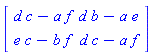 matrix([[d*c-a*f, d*b-a*e], [e*c-b*f, d*c-a*f]])