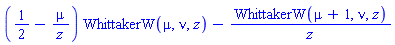 (1/2-mu/z)*WhittakerW(mu, nu, z)-WhittakerW(mu+1, nu, z)/z