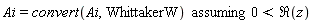 `assuming`([Ai = convert(Ai, WhittakerW)], [0 < Re(z)])