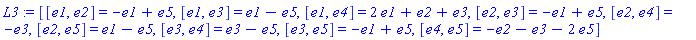 _DG([["LieAlgebra", Alg3, [5]], [[[1, 2, 1], -1], [[1, 2, 5], 1], [[1, 3, 1], 1], [[1, 3, 5], -1], [[1, 4, 1], 2], [[1, 4, 2], 1], [[1, 4, 3], 1], [[2, 3, 1], -1], [[2, 3, 5], 1], [[2, 4, 3], -1], [[2, 5, 1], 1], [[2, 5, 5], -1], [[3, 4, 3], 1], [[3, 4, 5], -1], [[3, 5, 1], -1], [[3, 5, 5], 1], [[4, 5, 2], -1], [[4, 5, 3], -1], [[4, 5, 5], -2]]])