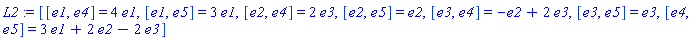 _DG([["LieAlgebra", Alg6, [5, table( [ ] )]], [[[1, 4, 1], 4], [[1, 5, 1], 3], [[2, 4, 3], 2], [[2, 5, 2], 1], [[3, 4, 2], -1], [[3, 4, 3], 2], [[3, 5, 3], 1], [[4, 5, 1], 3], [[4, 5, 2], 2], [[4, 5, 3], -2]]])