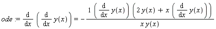 ode := diff(diff(y(x), x), x) = -(diff(y(x), x))*(2*y(x)+(diff(y(x), x))*x)/(x*y(x))