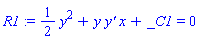 R1 := (1/2)*y^2+y*`y'`*x+_C1 = 0