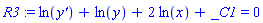 R3 := ln(`y'`)+ln(y)+2*ln(x)+_C1 = 0