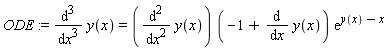 ODE := diff(y(x), x, x, x) = (diff(y(x), x, x))*(-1+diff(y(x), x))*exp(y(x)-x)