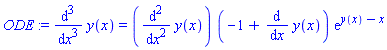 ODE := diff(y(x), `$`(x, 3)) = (diff(y(x), `$`(x, 2)))*(-1+diff(y(x), x))*exp(y(x)-x)