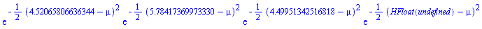 exp(-(1/2)*(4.52065806636344-mu)^2)*exp(-(1/2)*(5.78417369973330-mu)^2)*exp(-(1/2)*(4.49951342516818-mu)^2)*exp(-(1/2)*(HFloat(HFloat(undefined))-mu)^2)