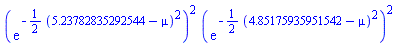 (exp(-(1/2)*(5.23782835292544-mu)^2))^2*(exp(-(1/2)*(4.85175935951542-mu)^2))^2