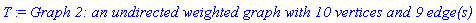 T := `Graph 2: an undirected weighted graph with 10 vertices and 9 edge(s)`