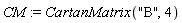 CM := CartanMatrix("B", 4)