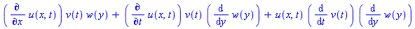 (diff(u(x, t), x))*v(t)*w(y)+(diff(u(x, t), t))*v(t)*(diff(w(y), y))+u(x, t)*(diff(v(t), t))*(diff(w(y), y))