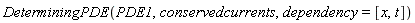 DeterminingPDE(PDE1, conservedcurrents, dependency = [x, t])
