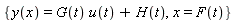 {x = F(t), y(x) = G(t)*u(t)+H(t)}