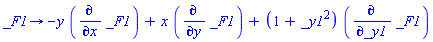 proc (_F1) options operator, arrow; -y*(diff(_F1, x))+x*(diff(_F1, y))+(1+_y1^2)*(diff(_F1, _y1)) end proc