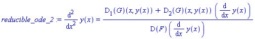 reducible_ode_2 := diff(y(x), `$`(x, 2)) = ((D[1](G))(x, y(x))+(D[2](G))(x, y(x))*(diff(y(x), x)))/(D(F))(diff(y(x), x))