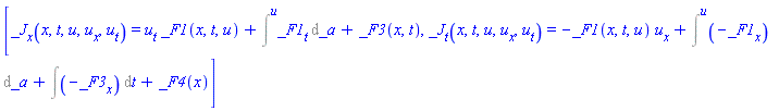 [_J[x](x, t, u, u[x], u[t]) = u[t]*_F1(x, t, u)+Int(_F1[t], _a = `` .. u)+_F3(x, t), _J[t](x, t, u, u[x], u[t]) = -_F1(x, t, u)*u[x]+Int(-_F1[x], _a = `` .. u)+Int(-_F3[x], t)+_F4(x)]