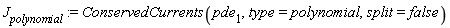 J[polynomial] := ConservedCurrents(pde[1], type = polynomial, split = false)