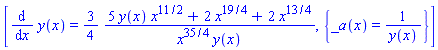 [diff(y(x), x) = (3/4)*(5*y(x)*x^(11/2)+2*x^(19/4)+2*x^(13/4))/(x^(35/4)*y(x)), {_a(x) = 1/y(x)}]
