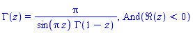 GAMMA(z) = Pi/(sin(Pi*z)*GAMMA(1-z)), And(Re(z) < 0)