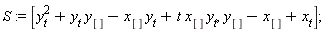 S := [y[t]^2+y[t]*y[]-x[]*y[t]+t*x[]*y[t], y[]-x[]+x[t]]
