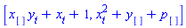 [x[]*y[t]+x[t]+1, x[t]^2+y[]+p[]]