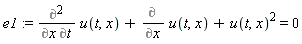 e1 := Diff(u(t, x), x, t)+Diff(u(t, x), x)+u(t, x)^2 = 0