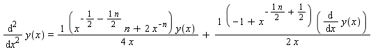 diff(y(x), x, x) = (x^(-1/2-(1/2)*n)*n+2*x^(-n))*y(x)/(4*x)+(-1+x^(-(1/2)*n+1/2))*(diff(y(x), x))/(2*x)