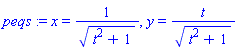 peqs := x = 1/(t^2+1)^(1/2), y = t/(t^2+1)^(1/2)