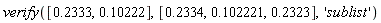 verify([.2333, .10222], [.2334, .102221, .2323], 'sublist')